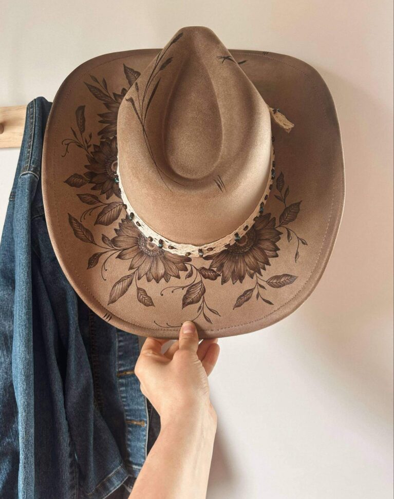 *VENDU - Chapeau Pyrogravé "Sunflower"