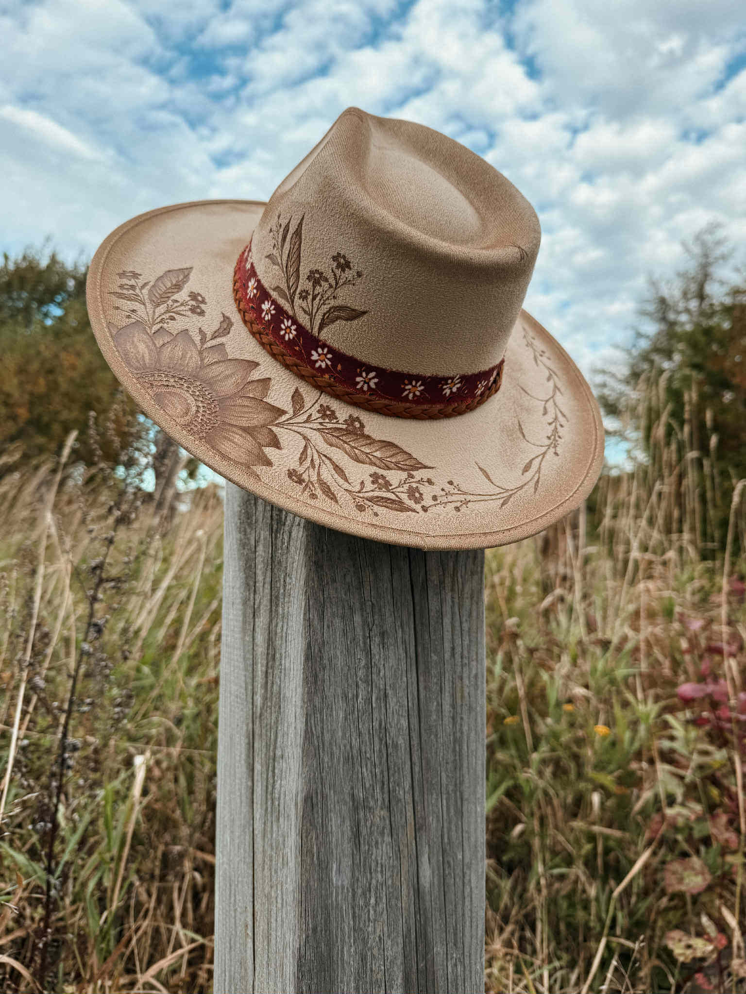 Chapeau Pyrogravé - "Golden Field"