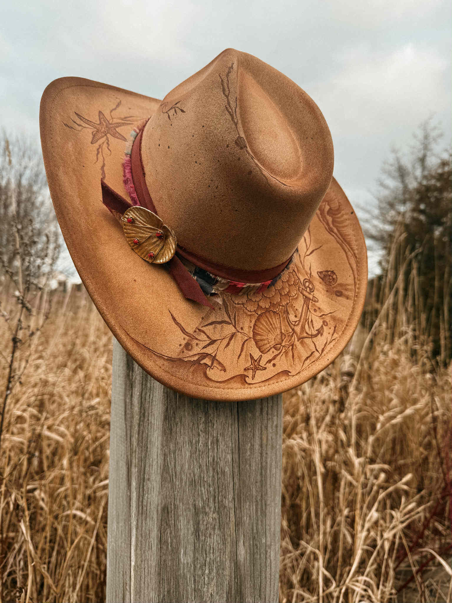 Chapeau pyrogravé "Ocean Spirit"