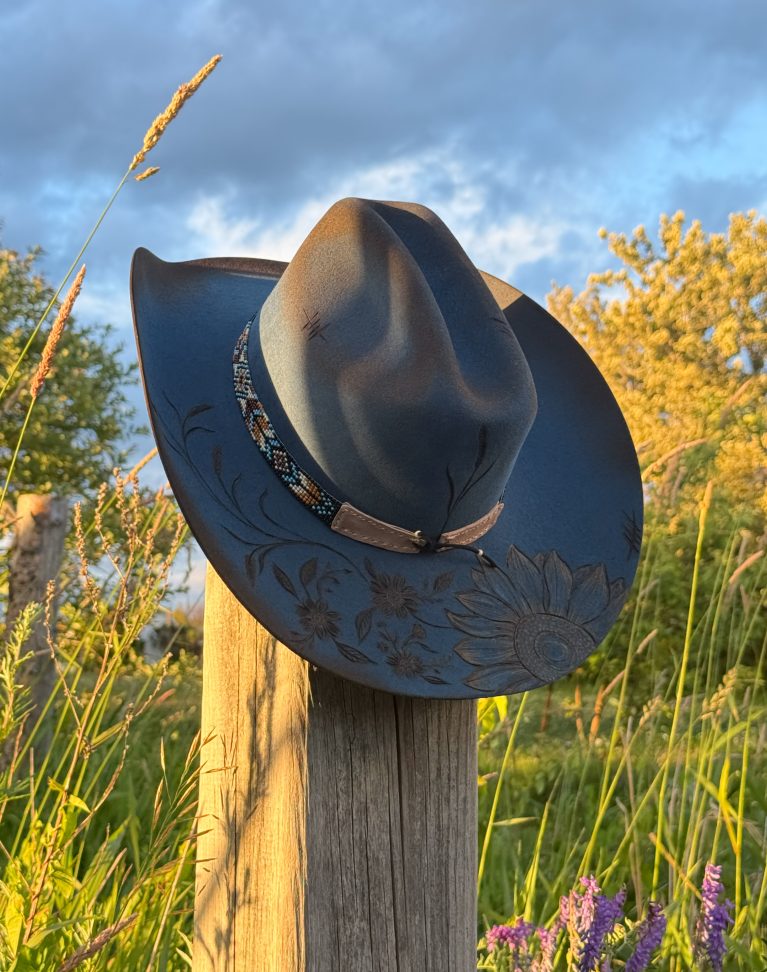 Pyrographed Hat "Midnight Bloom"