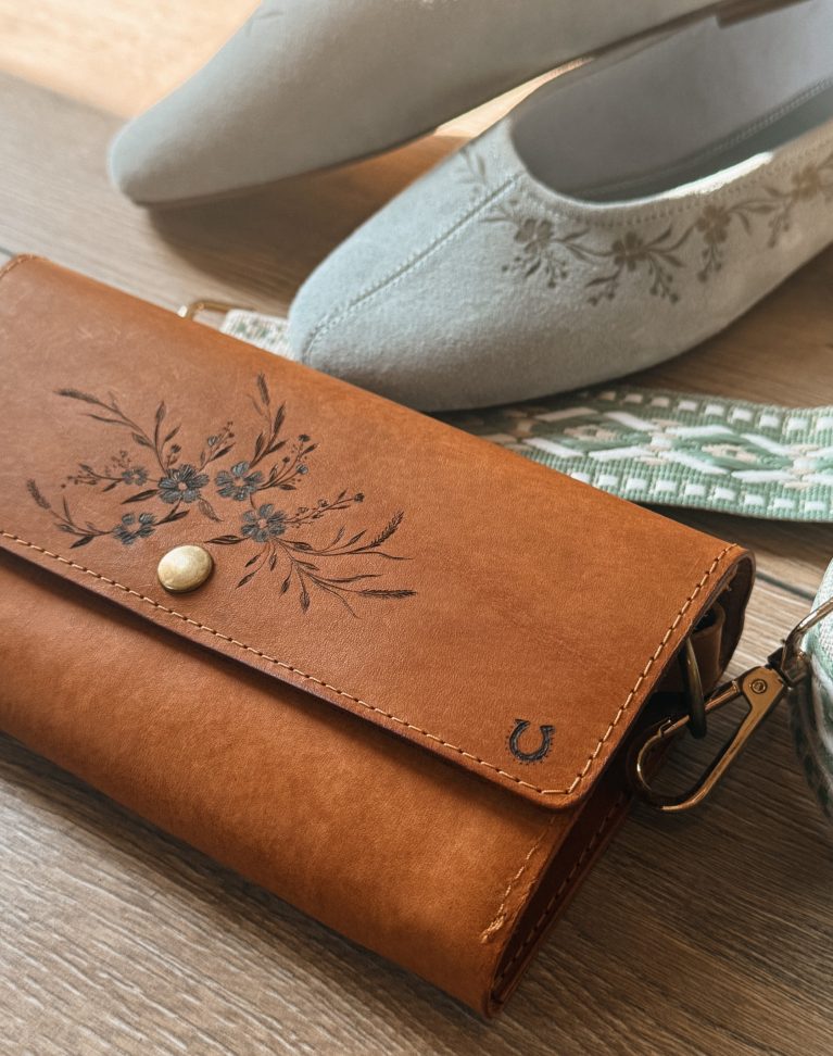 Pyrography "Wildflower Fortune" Leather Handbag